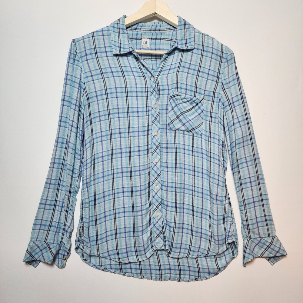 Grap Women's Blue & Gray Plaid Button Up Shirt Medium
